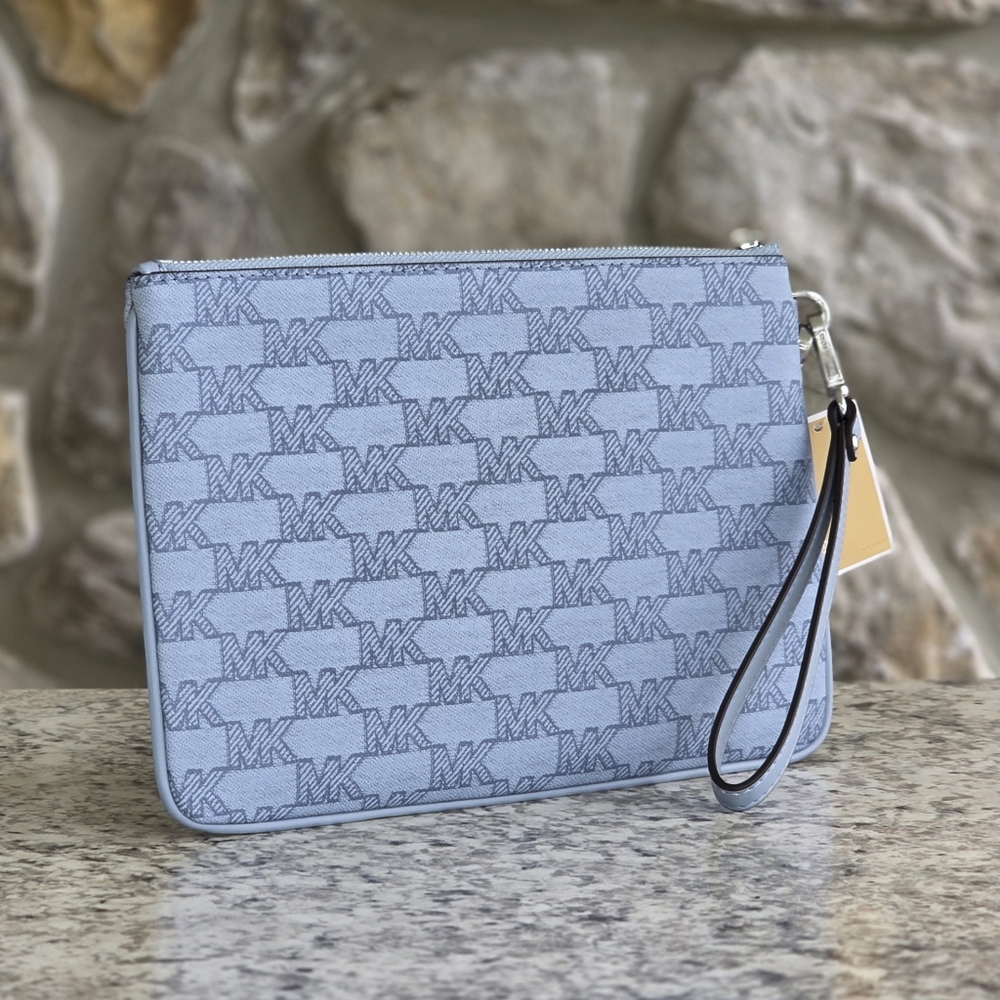 Michael Kors Jet Set Logo Large 2 In 1 Card Case Wristlet Blue - Picture 3 of 8